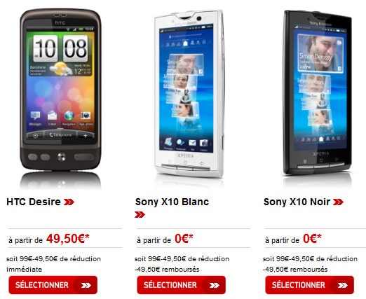 offre reduction htc desire xperia x10