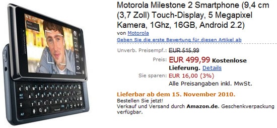 motorola milestone 2 amazon.de