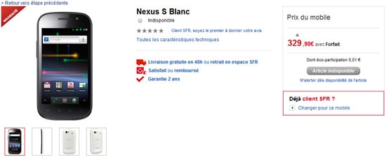 google nexus s blanc sfr prix