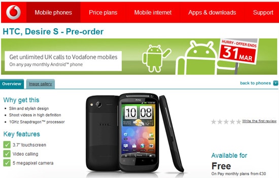 affiche vodafone pré commande htc desire s