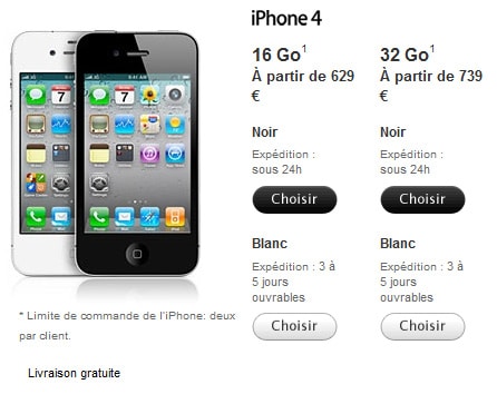 prix iphone 4 blanc