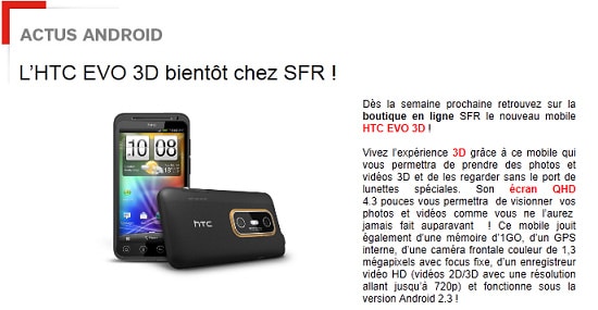 htc evo 3d bientot chez sfr