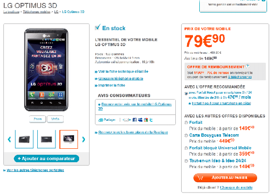 offre bouygues telecom pour lg optimus 3d