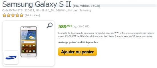 Le Samsung Galaxy S II Blanc chez Expansys