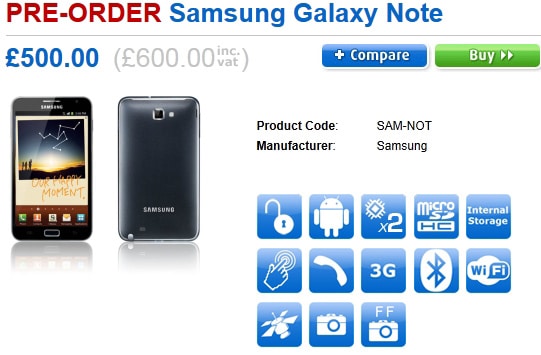 précommande du samsung galaxy note en angleterre