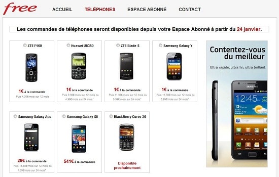 Mobiles disponibles Free Mobile