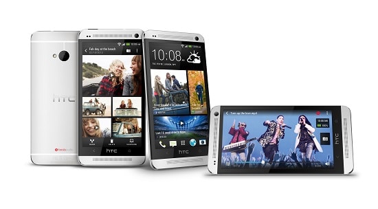 HTC One Argent sous plusieurs vues d'écran