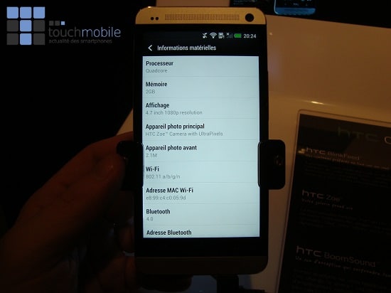 Ecran caractéristiques HTC One